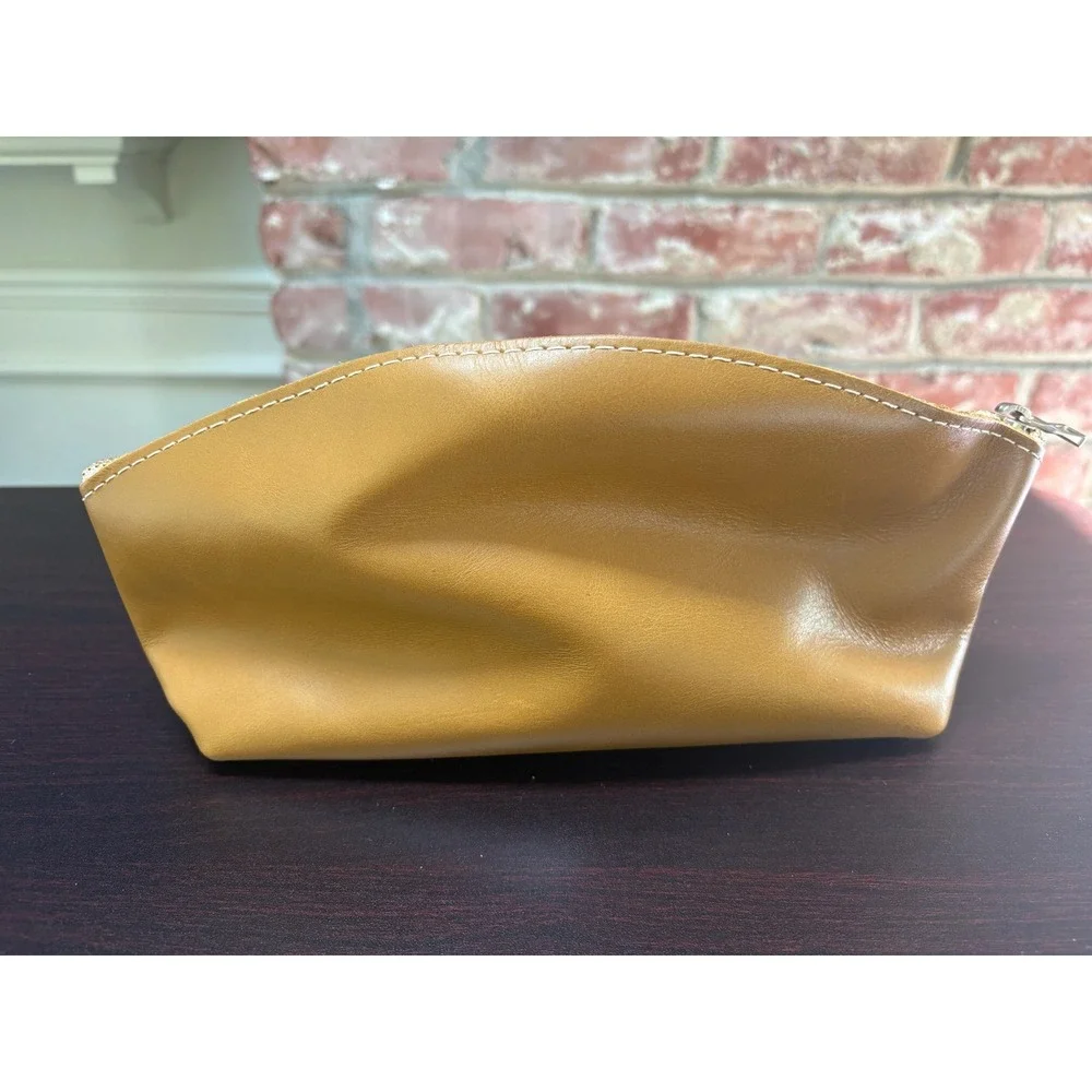 Portland Leather Eclipse Cosmetic Pouch Makeup Bag Mango Gold NEW